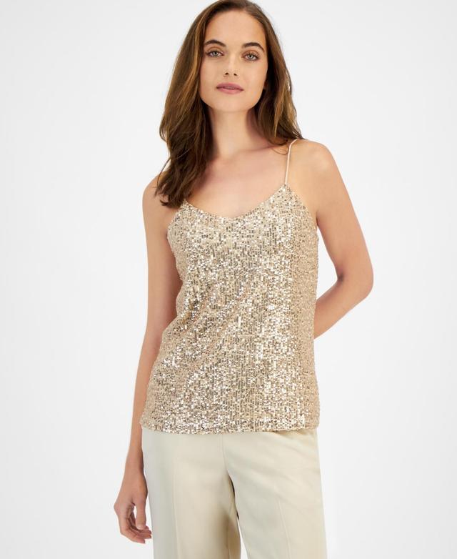 Anne Klein Womens V-Neck Sleeveless Sequin Top Product Image