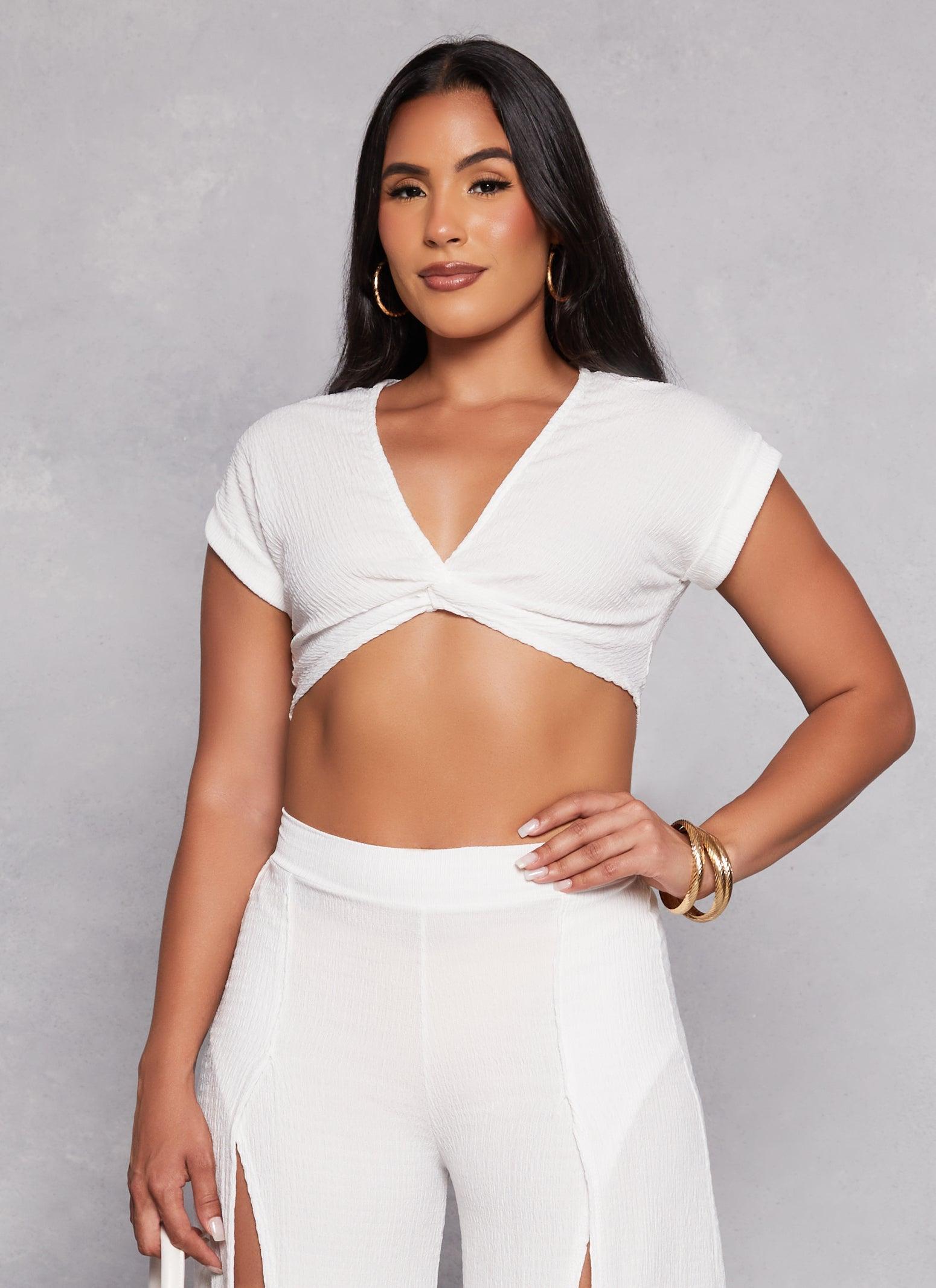 Womens Fixed Cuff Twist Front Crop Top Product Image