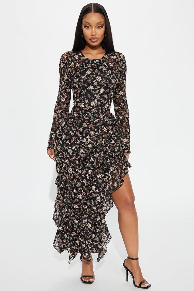 Emma Floral Lace Midi Dress - Black/combo Product Image