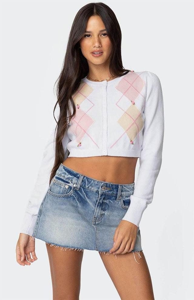 Edikted Womens Francis Cropped Argyle Knit Cardigan Product Image