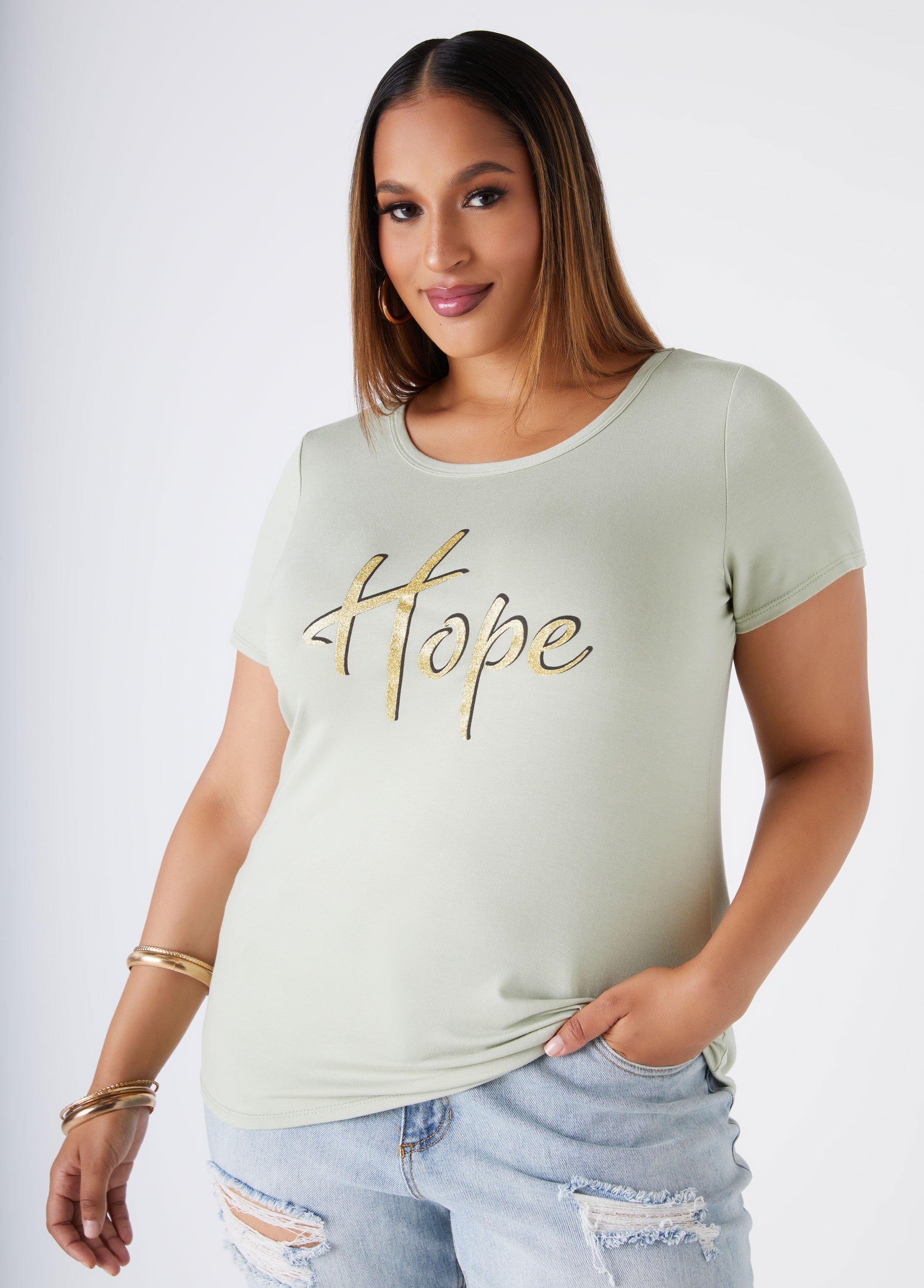 Plus Size Hope Glittered Graphic Tee Ashley Stewart Product Image