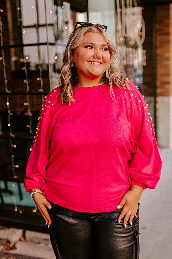 Feeling Spontaneous Embellished Sweater Top In Hot Pink Curves Product Image