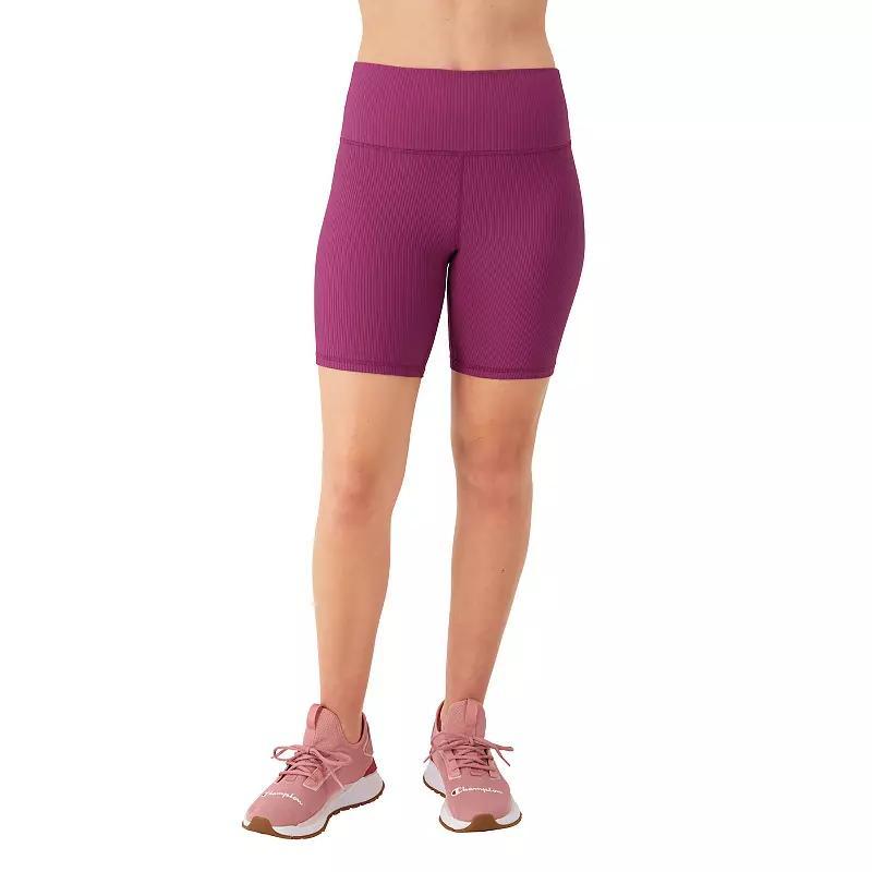 Womens Champion Soft Touch Bike Shorts, Ribbed, C Logo, 7 Purple Ruby M Product Image