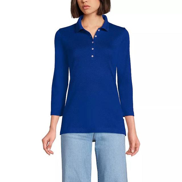 Lands End Womens 3/4 Sleeve Supima Cotton Polo Shirt Product Image