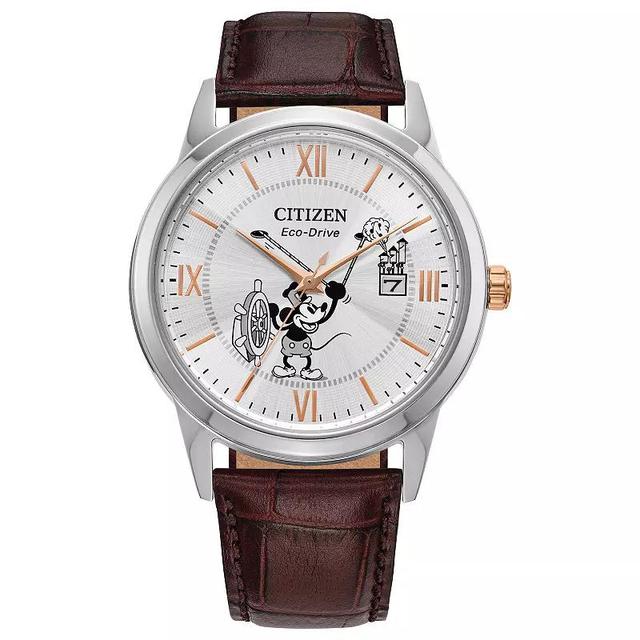 Disneys Steamboat Willie Mickey Mouse Citizen Mens Eco-Drive Stainless Steel Brown Leather Strap Watch - AW1788-07W Product Image