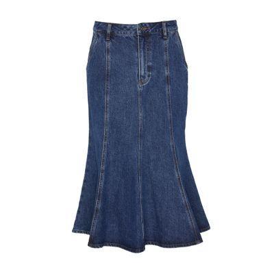 Flared Denim Midi Skirt In Blue product image