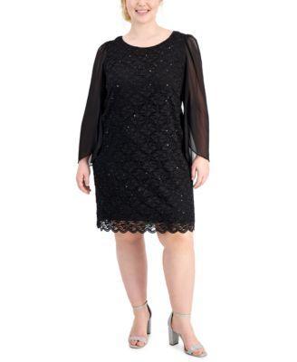 Plus Size Sequined Lace Sheath Dress Product Image