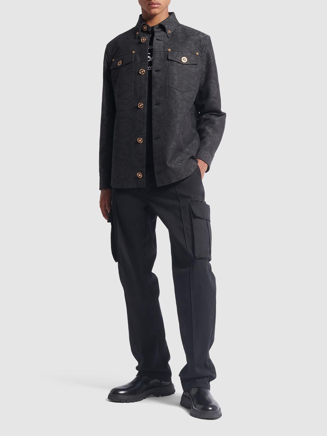 Barocco-jacquard Cotton Shirt Jacket In Black Product Image