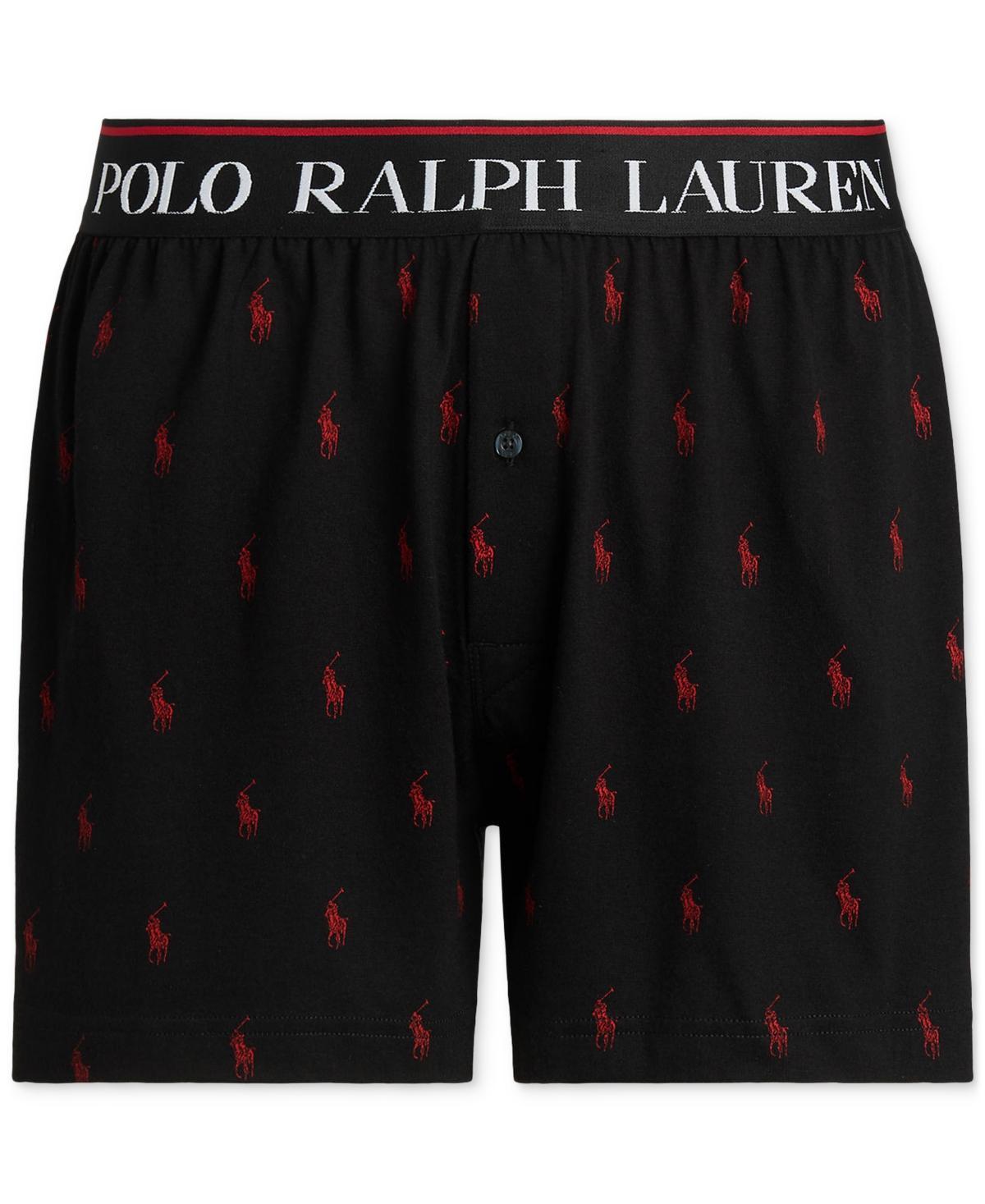 Men's Exposed Waistband Knit Boxers In Polo Black,rl2000 Red All Over Pony Product Image