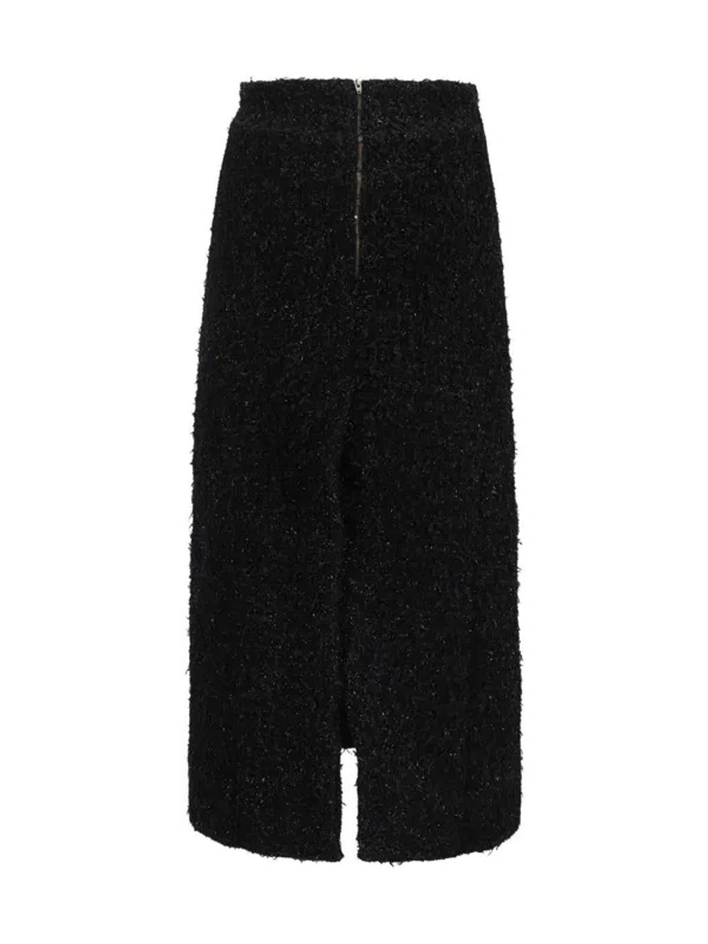 BALENCIAGA Cotton Tweed Knitted Midi Skirt In Black Product Image