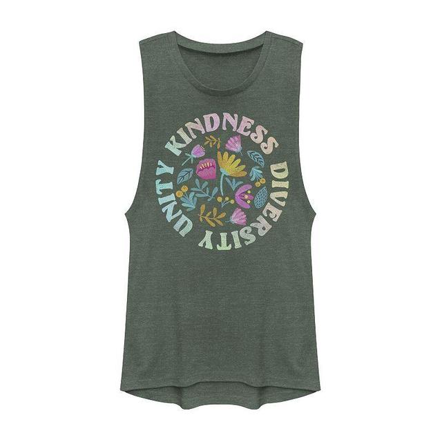 Juniors Kindness, Unity And Diversity Flower Circle Muscle Tank Top, Girls Pine Grey Product Image