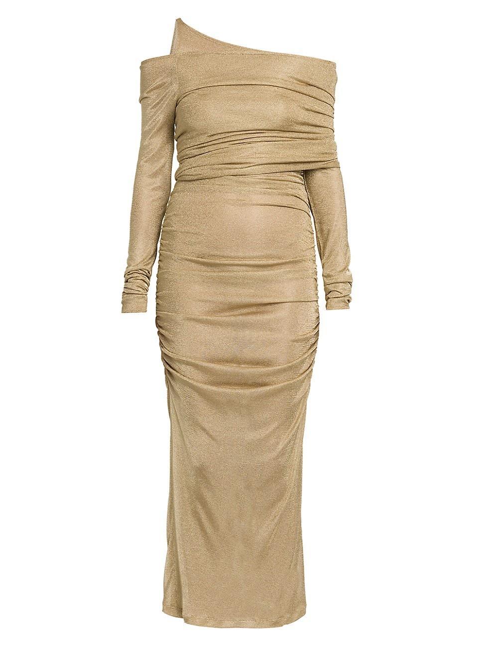 Womens Jersey Ruched Fitted Midi-Dress Product Image