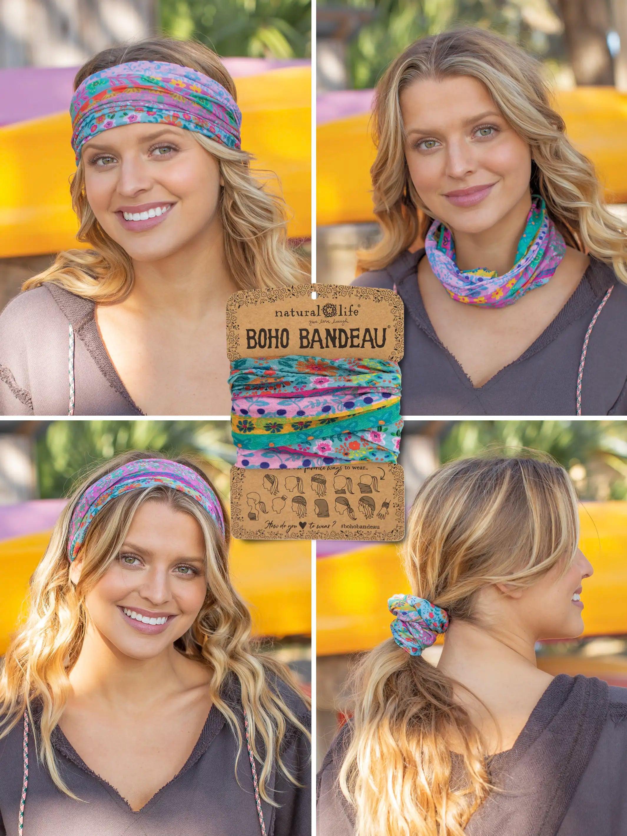 Full Boho Bandeau® Headband - Blue Pink Borders Product Image