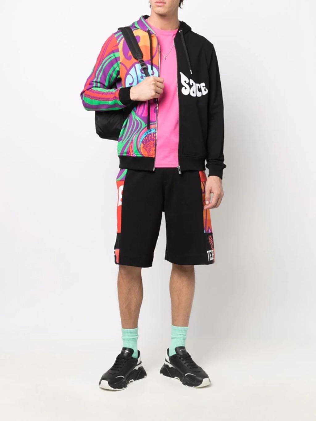 VERSACE Abstract-print Cotton Track Shorts In Nero Product Image