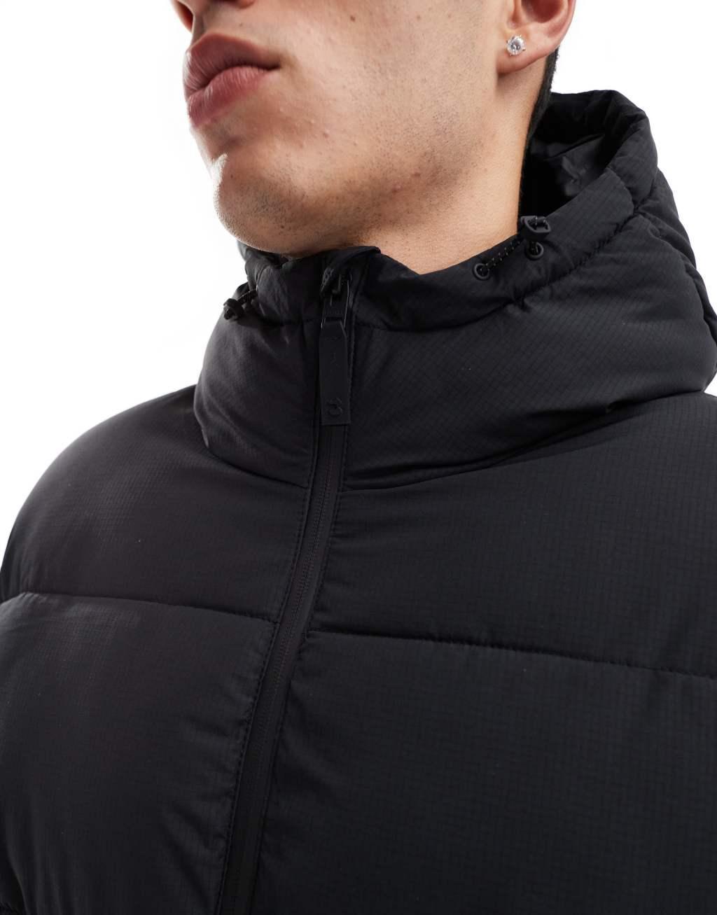 Bershka puffer jacket with hood in black  Product Image