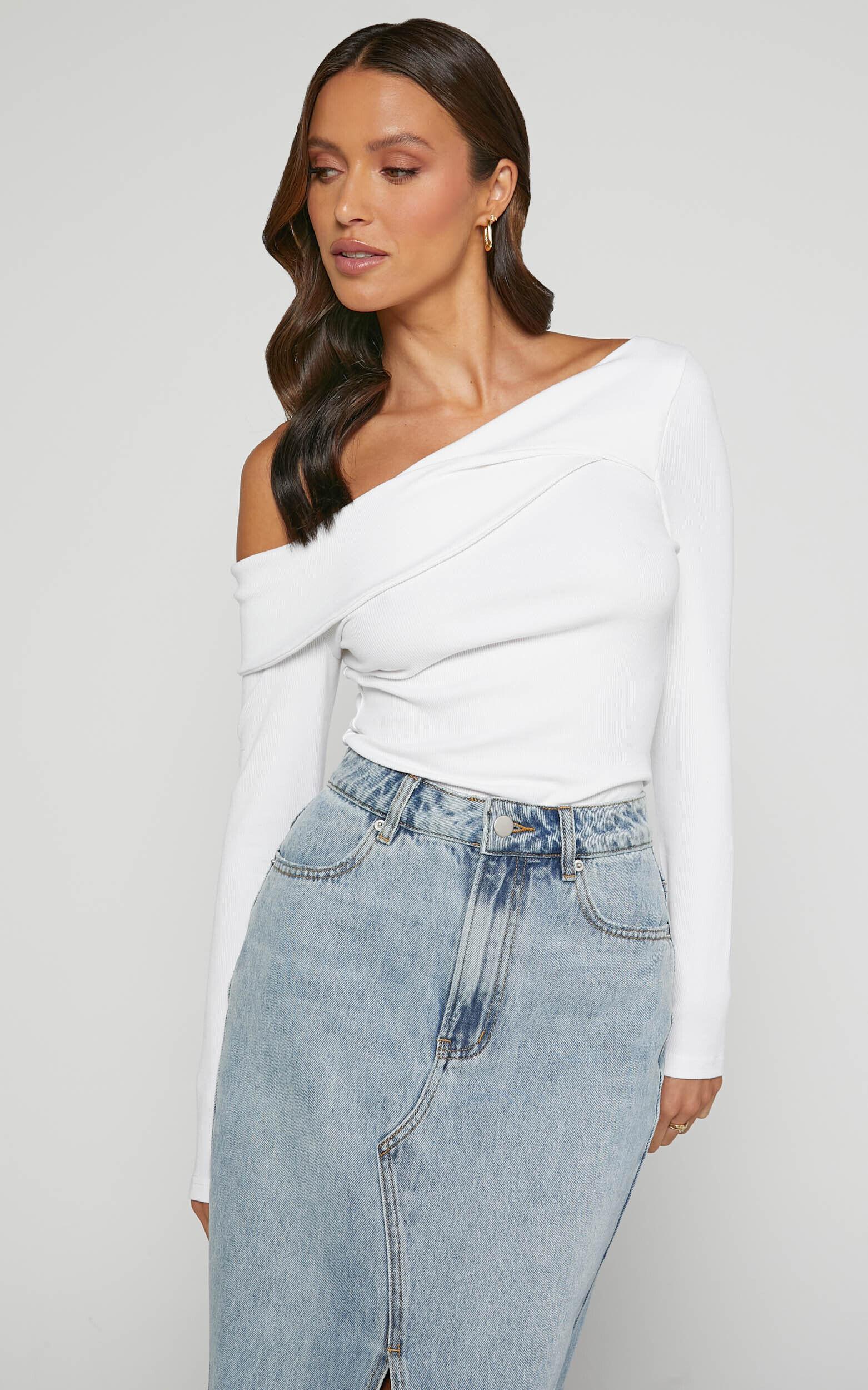 Misael Top - Asymmetrical Twist Front Jersey Top in White Product Image