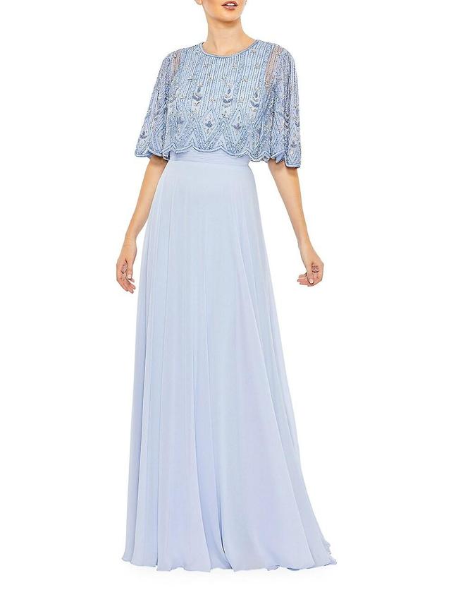 Womens Embellished Flutter-Sleeve A-Line Gown Product Image