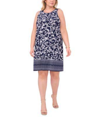 Plus Size Printed Keyhole Shift Dress Product Image