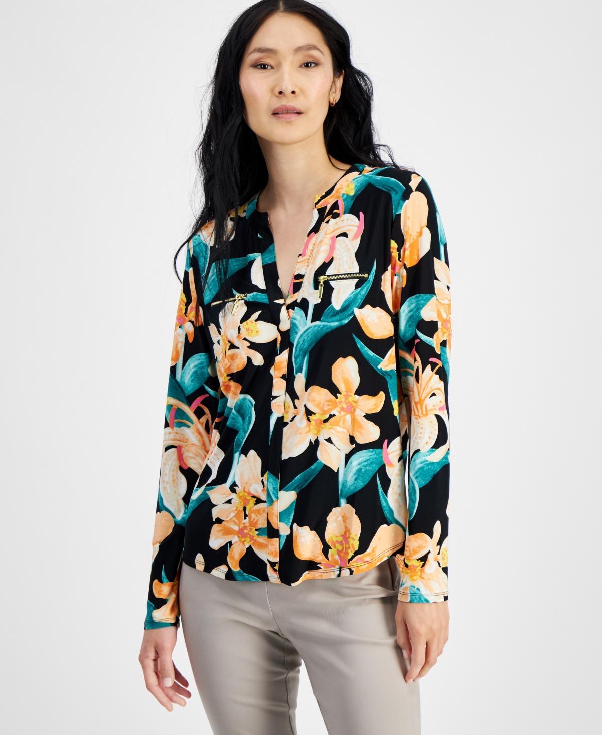 I.n.c. International Concepts Womens Print Zip-Pocket Top, in Regular & Petite, Created for Macys Product Image