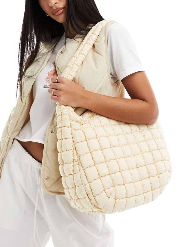 Glamorous oversized padded shoulder bag in cream nylon Product Image