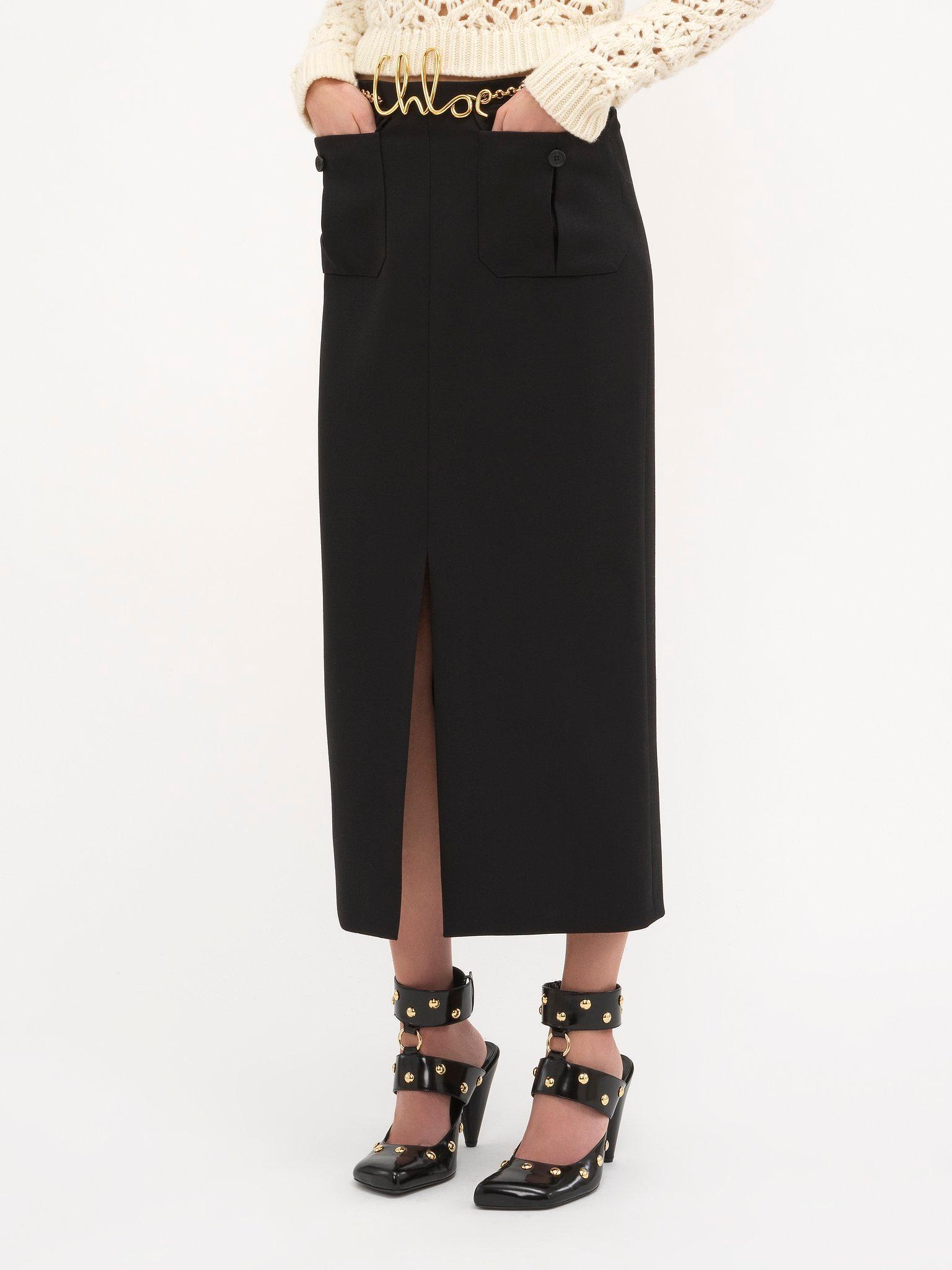 Midi skirt in wool grain de poudre Product Image