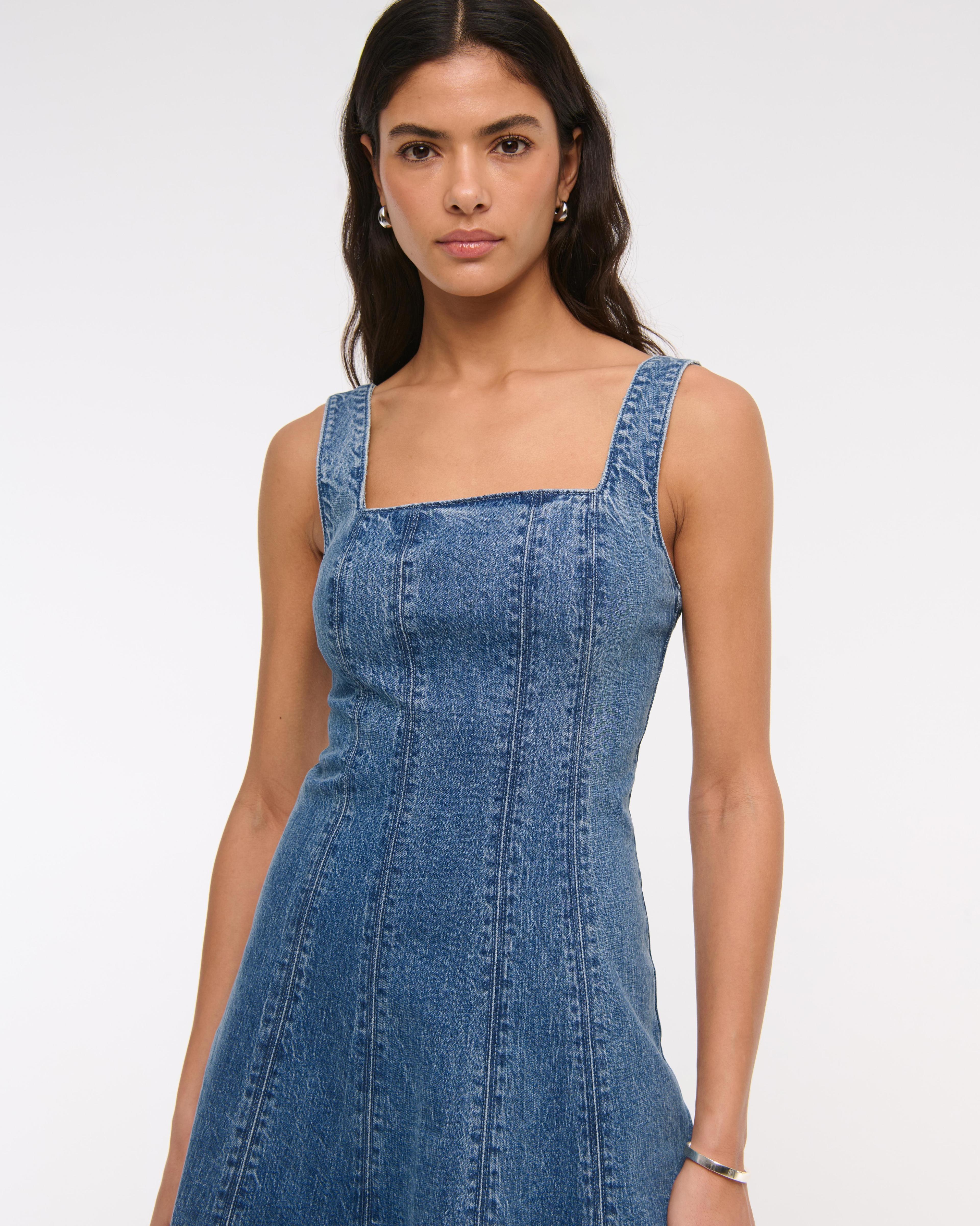 The A&F Mila Denim Midi Dress Product Image