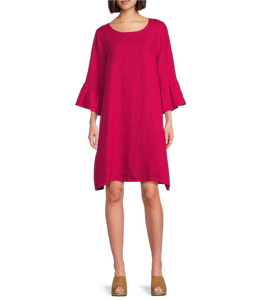 Bryn Walker Phryne Light Linen Round Neck 3/4 Ruffled Bell Sleeve Waistless Shift Dress product image