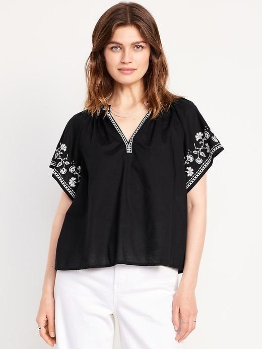 Embroidered Split-Neck Top Product Image