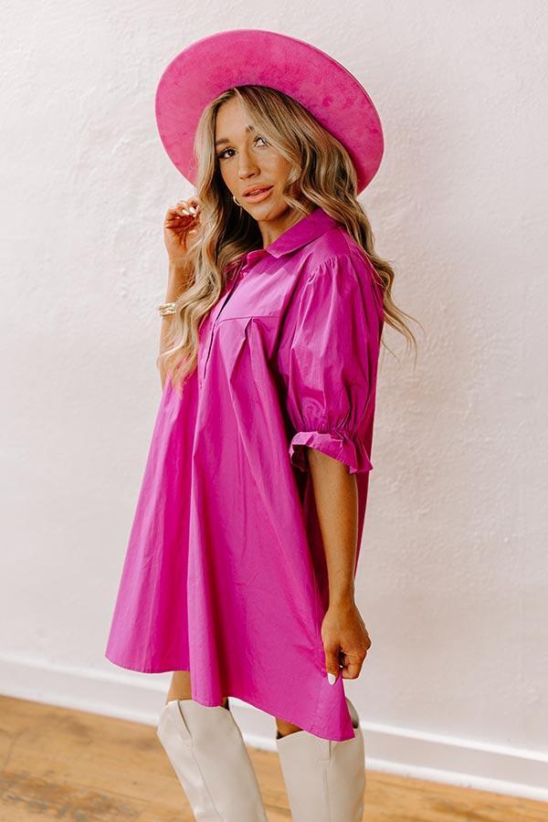 Mimosa Social Hour Button Down Mini Dress in Fuchsia Product Image