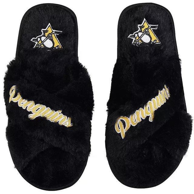 Womens FOCO Pittsburgh Penguins Script Cross Slide Slippers Product Image