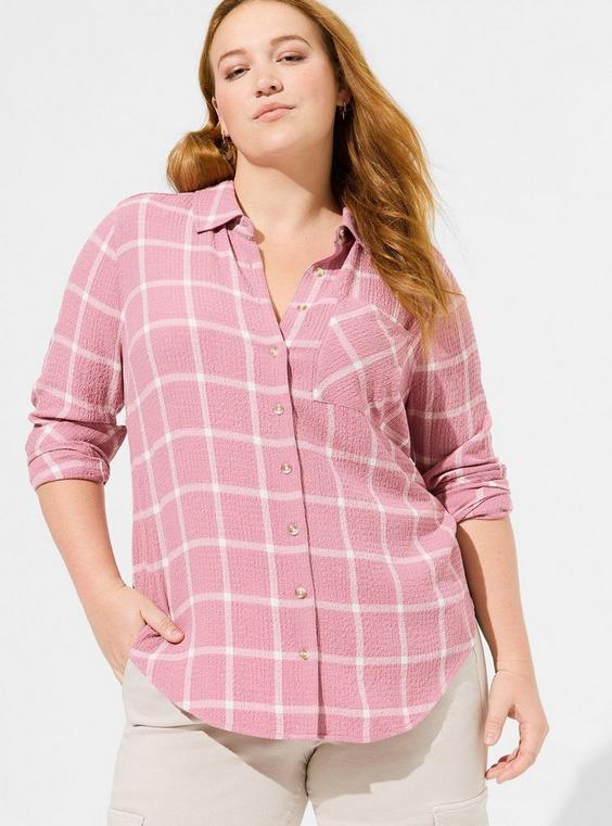 Lizzie Crinkle Flannel Gauze Button-Up Shirt Product Image