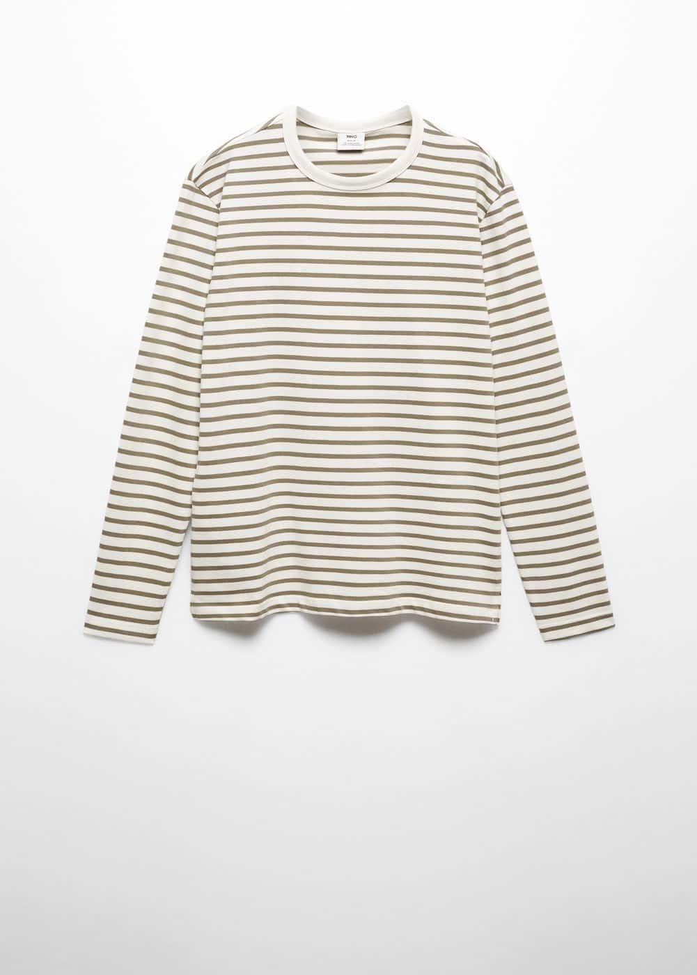 MANGO MAN - Striped long sleeves t-shirt olive greenMen Product Image