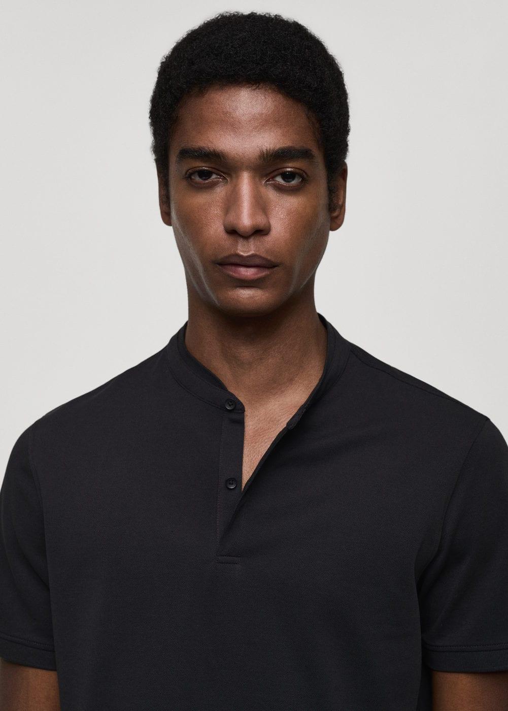 MANGO MAN - Cotton pique polo shirt with mao collar dark navyMen Product Image