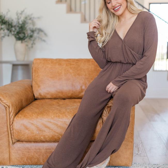 Heart To Heart Brown V-Neck Jumpsuit Product Image