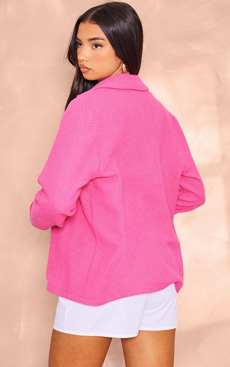  Hot Pink Textured Oversized Structured Minimal Blazer Product Image