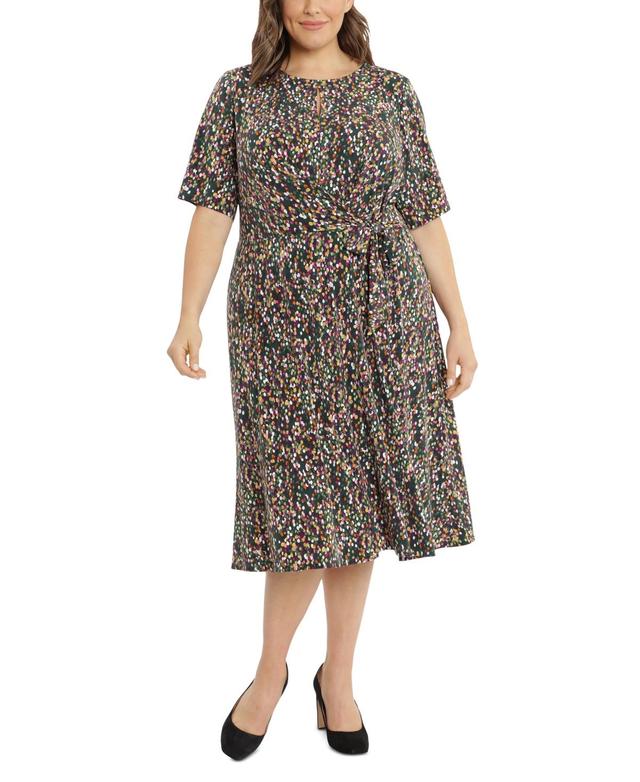 London Times Plus Size Keyhole-Front Midi Dress Product Image