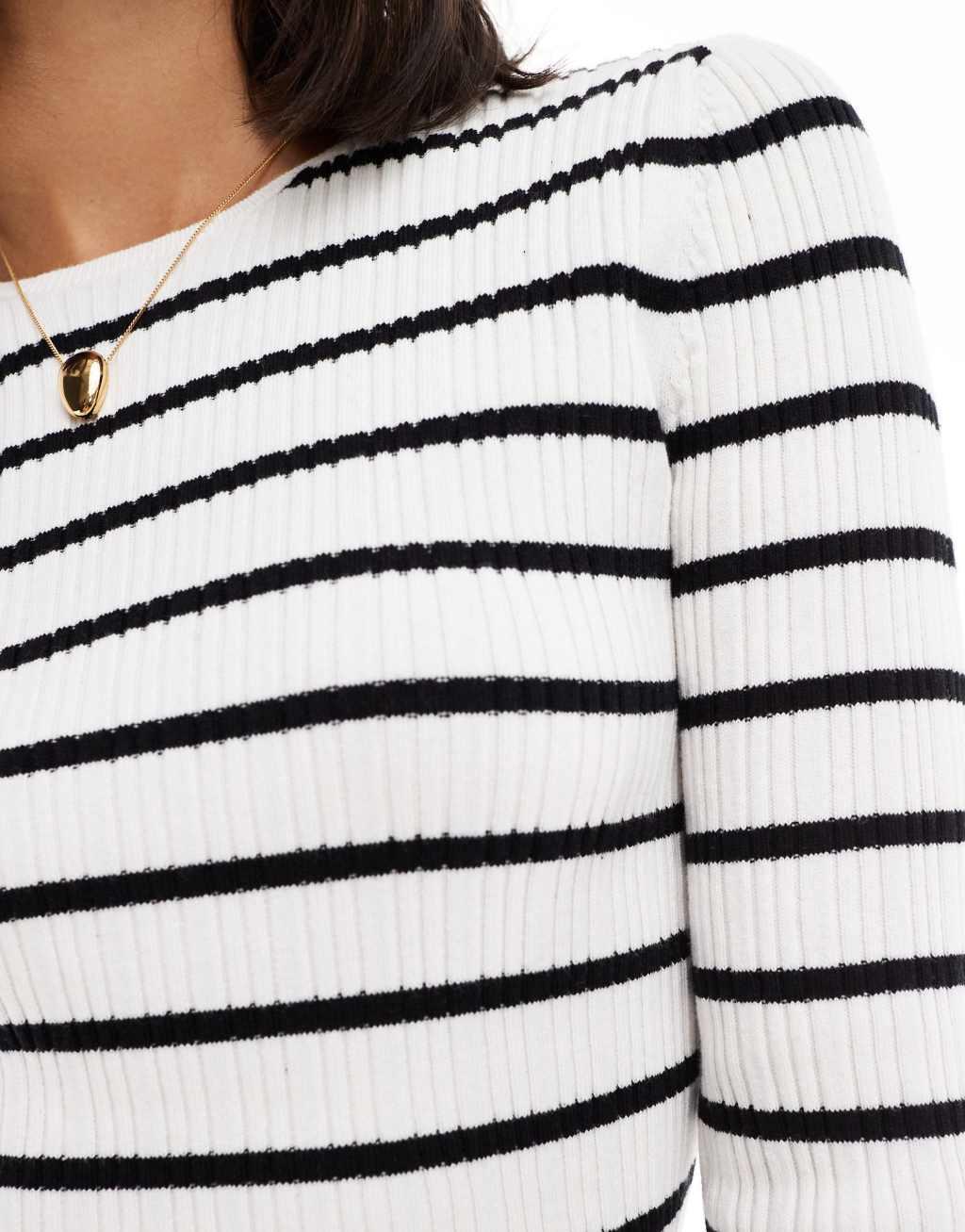 ASOS DESIGN knitted long sleeve top with crew neck in cream stripe Product Image