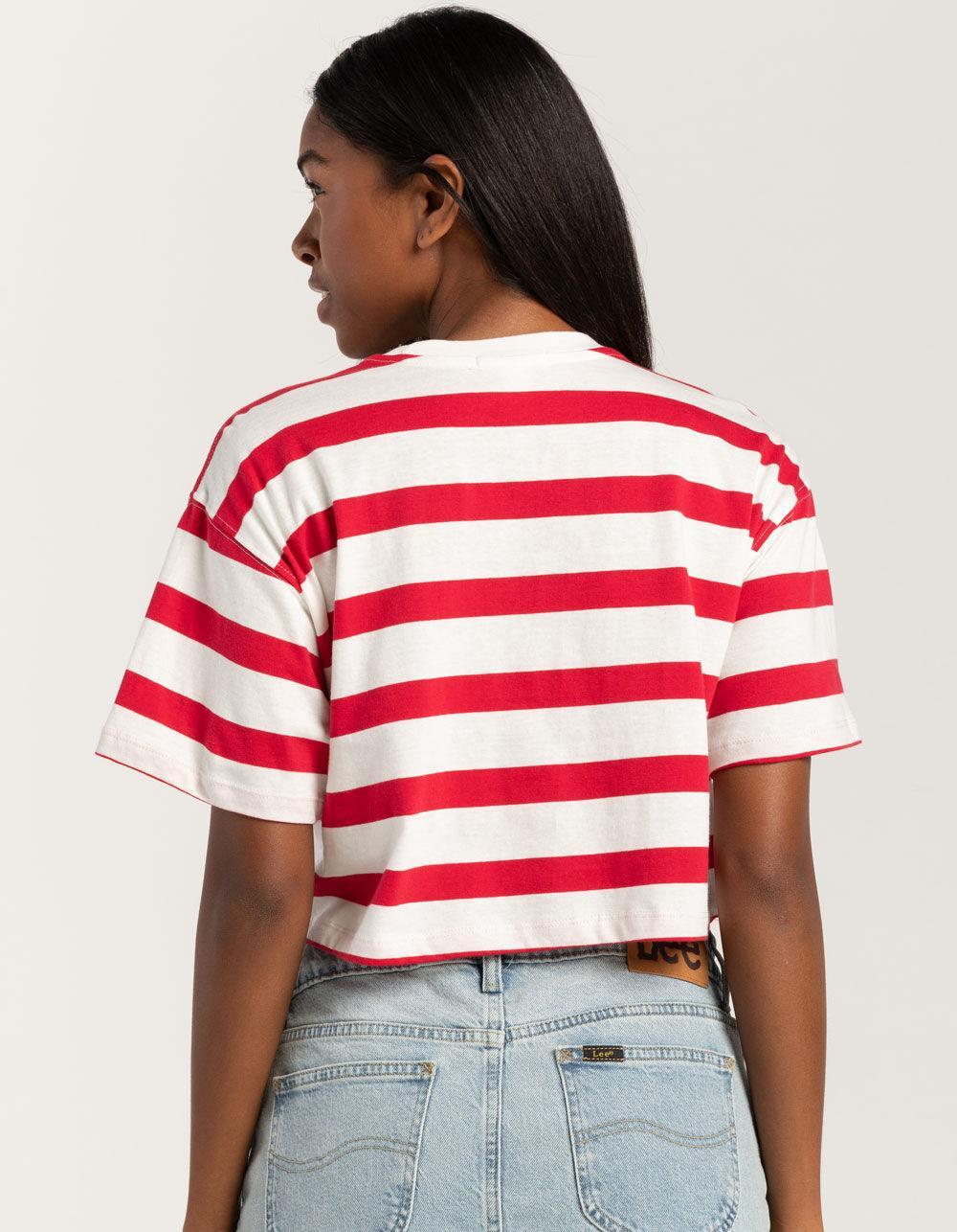 FULL TILT Stripe Paris Embroidered Womens Crop Tee Product Image