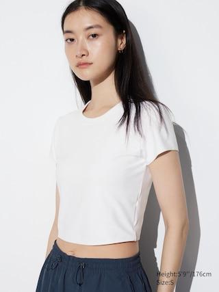 Womens Ultra Stretch Airism Cropped T-Shirt White Small UNIQLO US Product Image