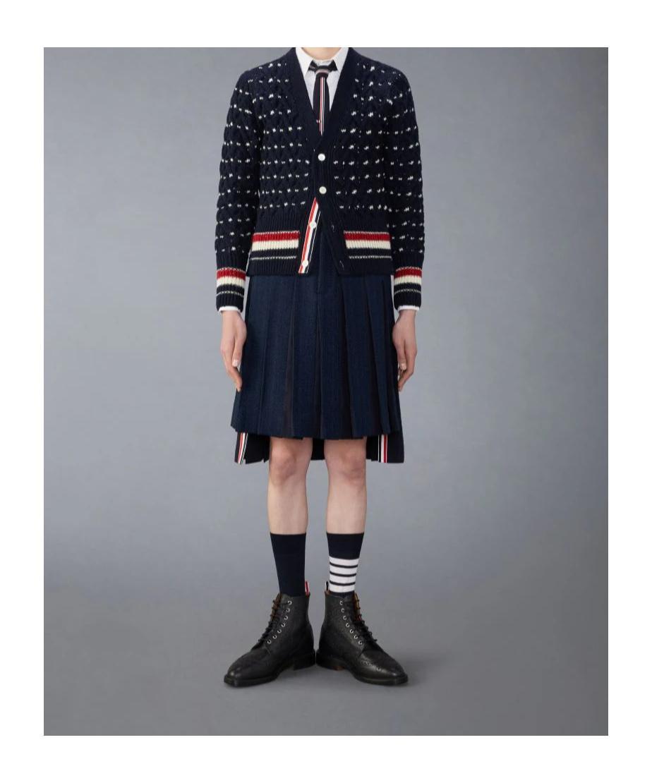 THOM BROWNE Cardigan Mit Zopfmuster In Blau Product Image