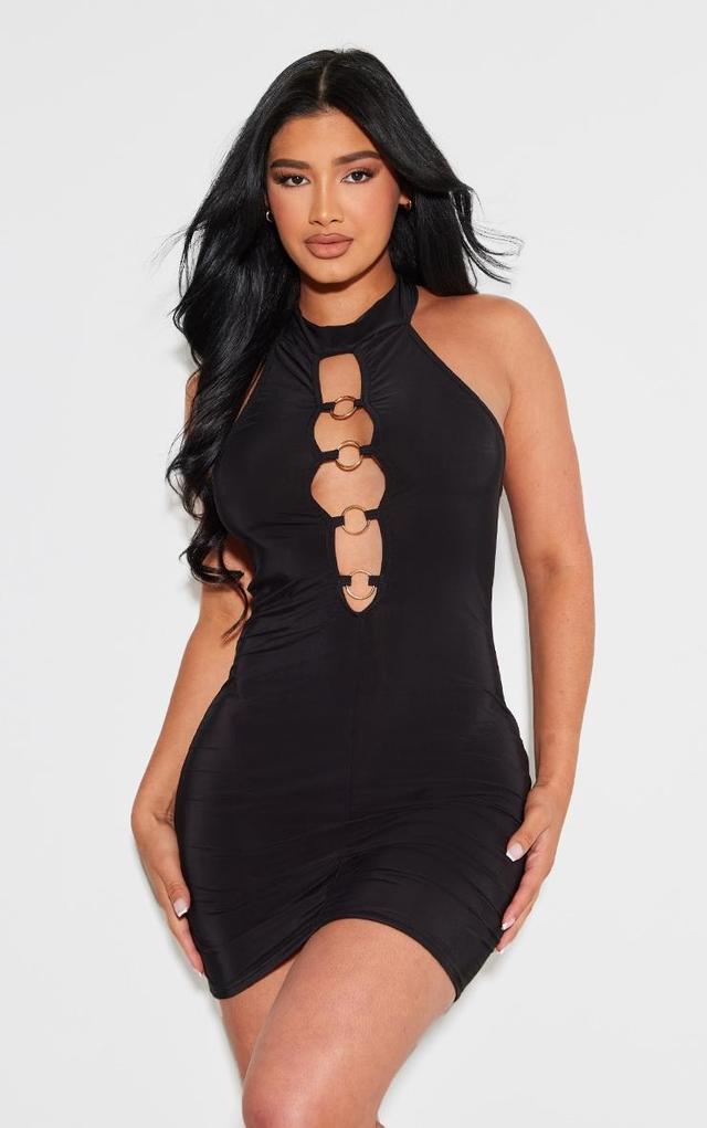 Shape Black Slinky Ring Detail Racer Neck Bodycon Dress Product Image