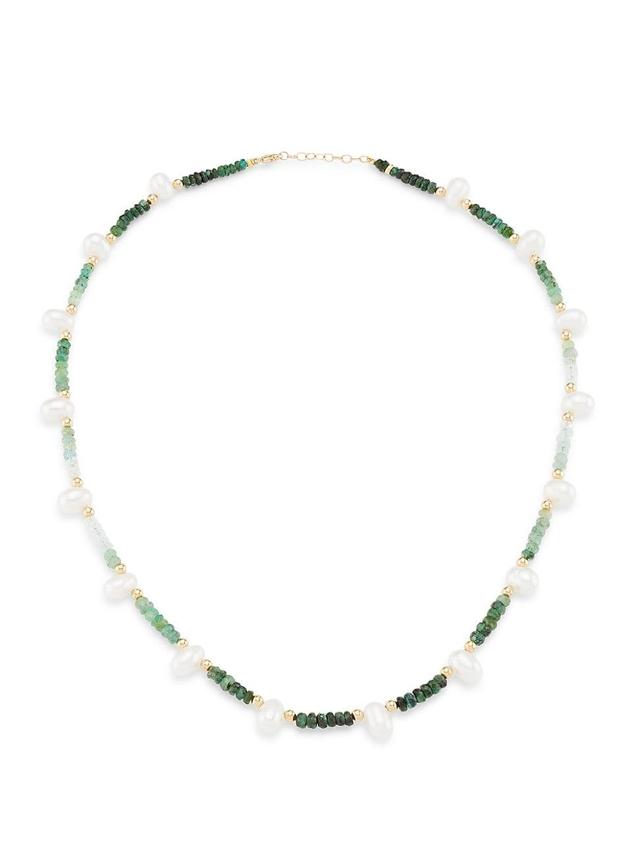 Womens Arizona 14K Yellow Gold, Freshwater Pearl & Emerald Necklace Product Image