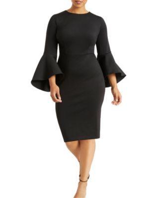 Plus Size Flare Sleeve Scuba Dress Product Image