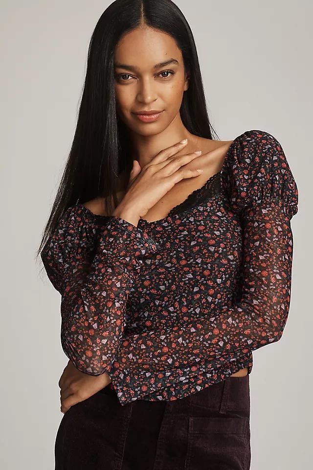 Maeve Mutton-Sleeve Scoop-Neck Ditsy Floral Top Product Image