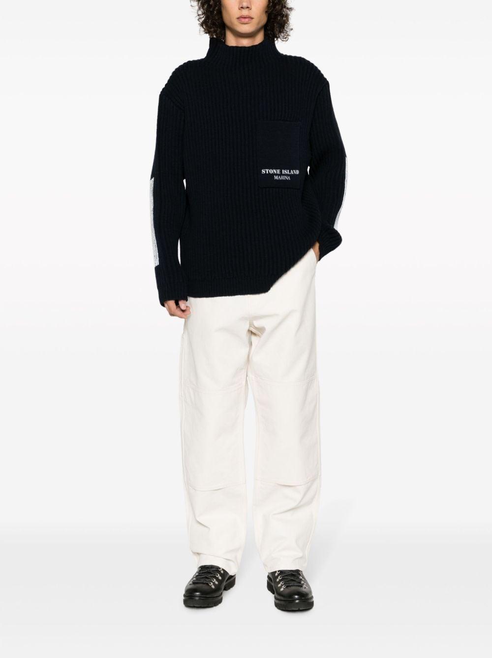 STONE ISLAND Virgin Wool Ribbed-knit Jumper In Navyblue Product Image