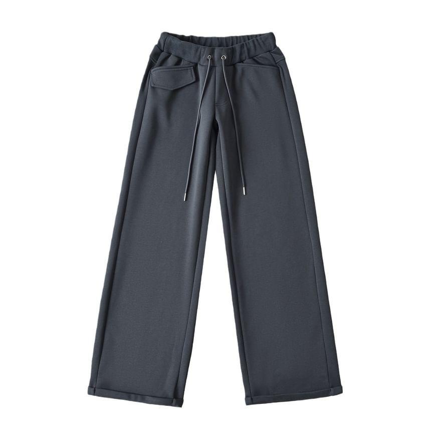 Drawstring Waist Plain Wide Leg Sweatpants Product Image