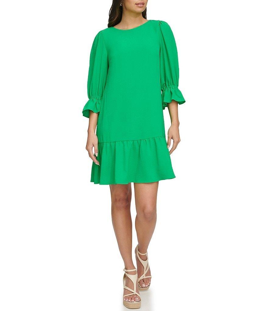 DKNY by Donna Karan Ruffle 3/4 Sleeve Woven Shift Dress Product Image