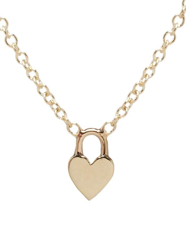 Womens 14K Yellow Gold Heart Padlock Pendant Necklace Product Image