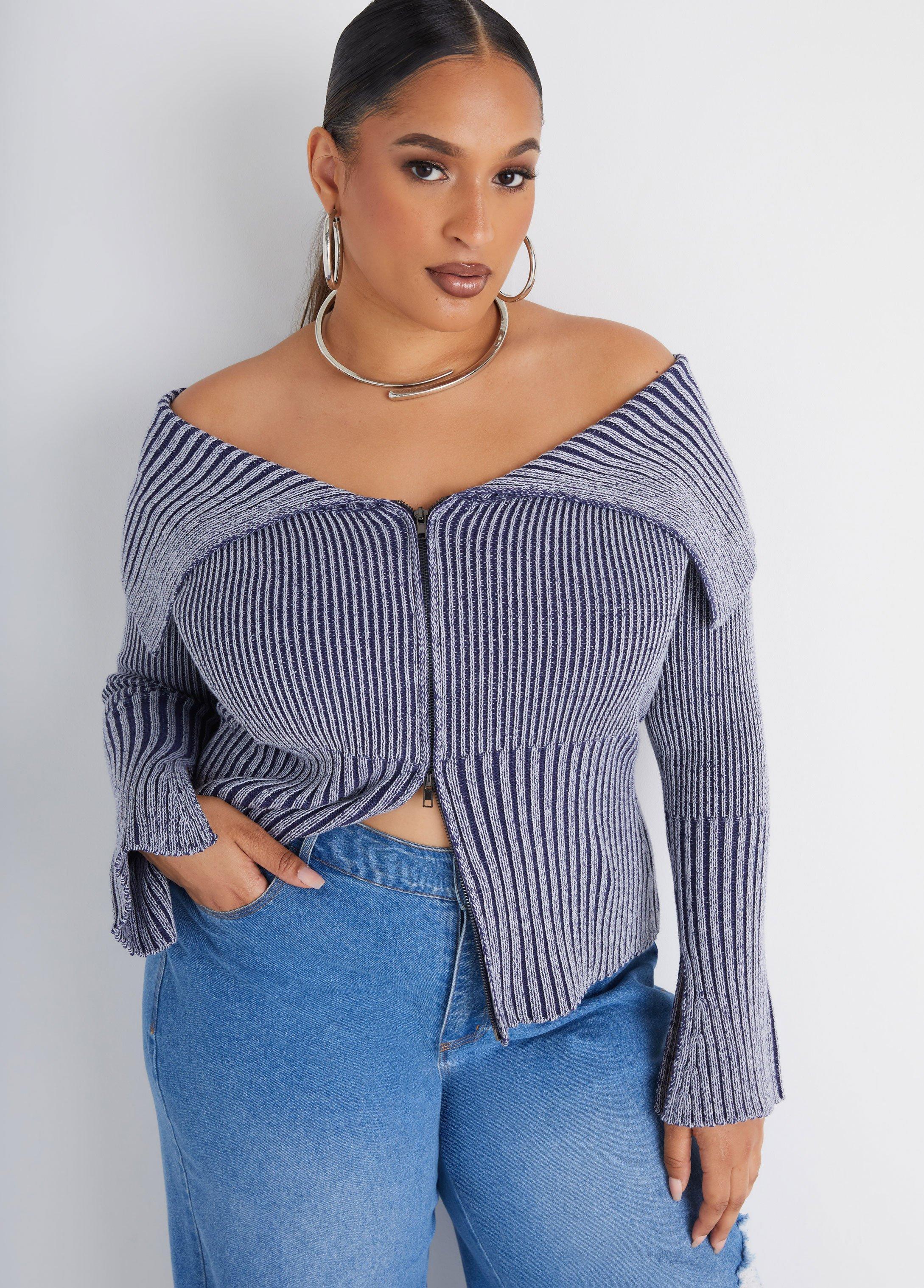 Plus Size Foldover Ribbed Sweater Ashley Stewart Product Image