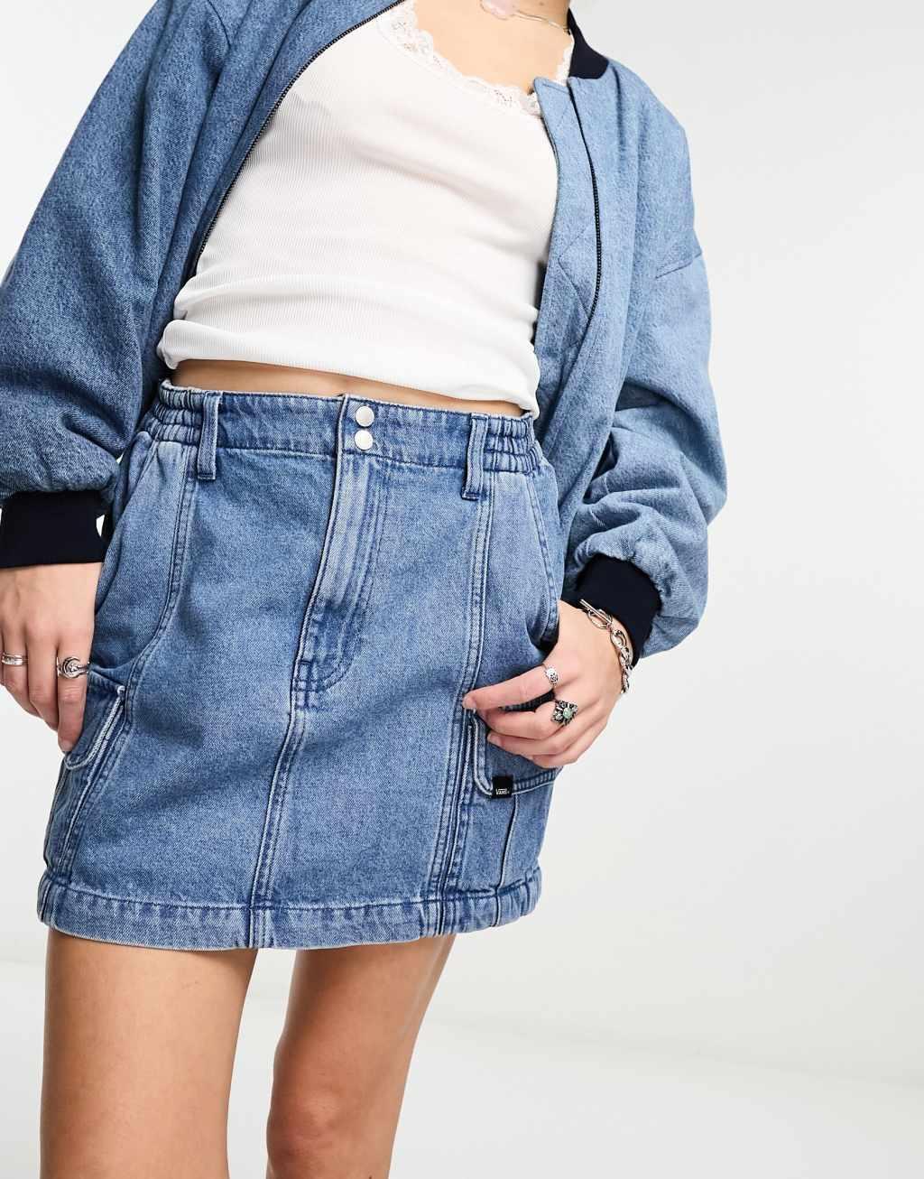 Vans mini denim skirt in blue stone wash Product Image